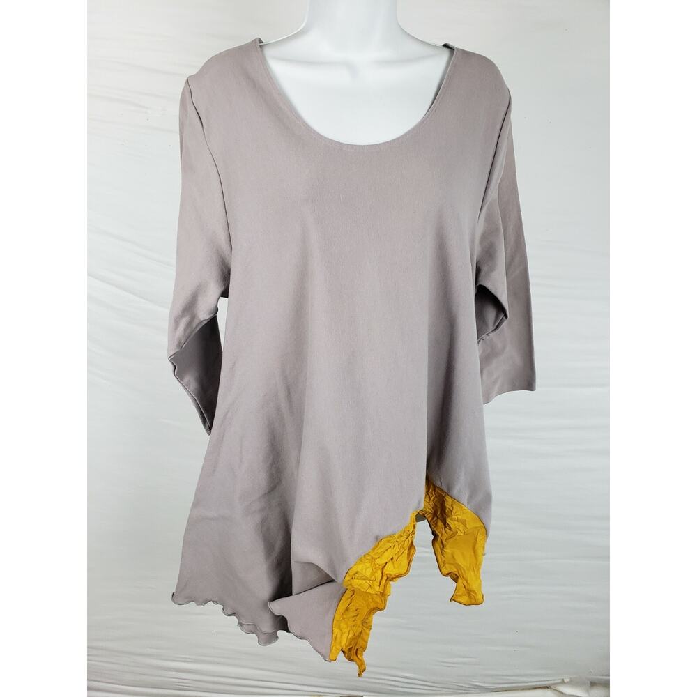 Noblu Asymmetrical Purple Gold Cotton Poly Size XL Lagenlook Top‎
